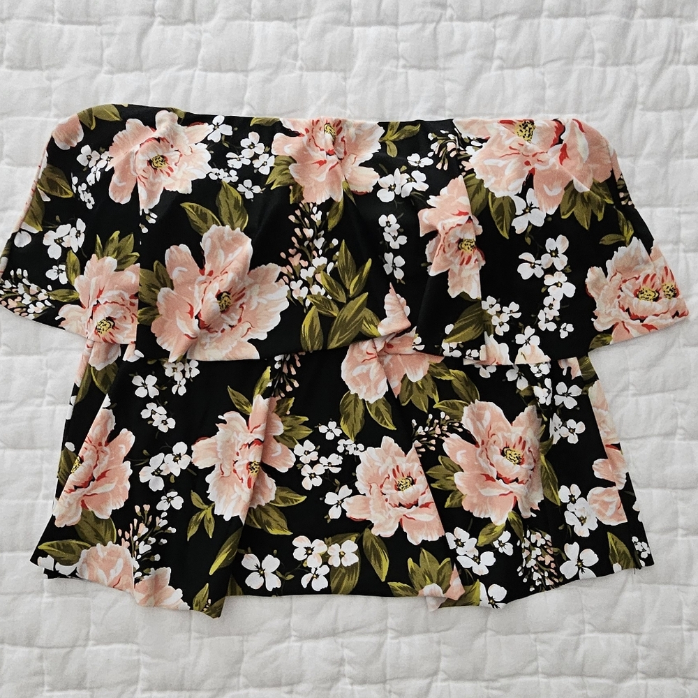 Kona Sol Floral Tankini Top - Black and Pink/Peach - Size L